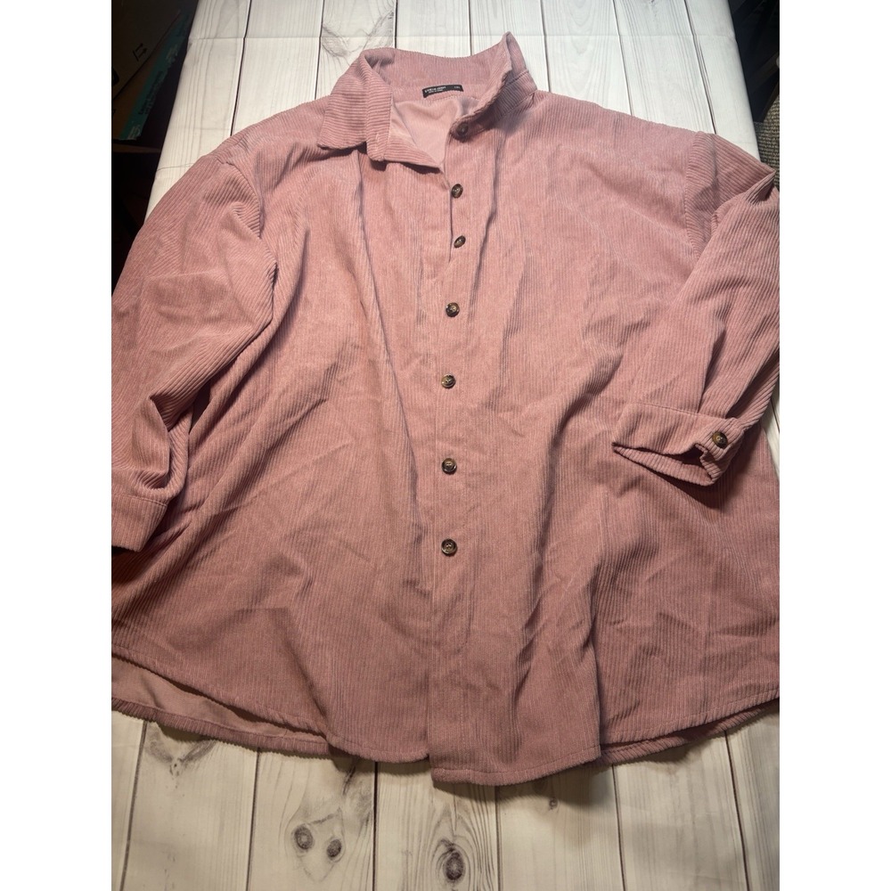 Shein Curve 1XL Mauve Pink Corduroy Button Down Jacket Long Sleeve Shirt